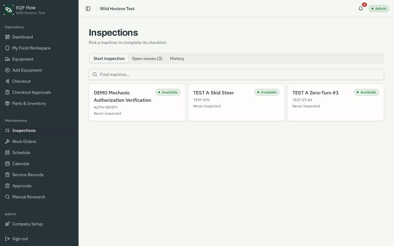 Inspections — daily checklists with photo problem reports